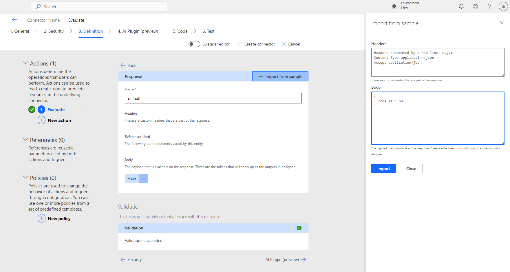 Screenshot of Define Response