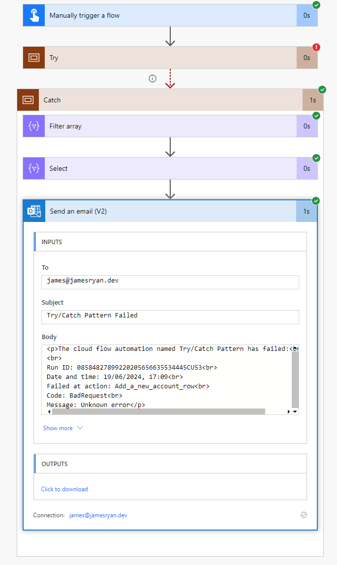 Screenshot of Test Catch Block